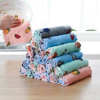 Set 10 khăn lau đa năng 2 mặt hình họa tiết hoa quả, siêu thấm hút lau bếp, lau chén đĩa, lau bàn ghế tiện lợi