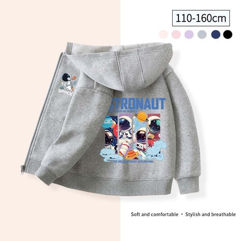 [110cm-160cm] chàng trai và cô gái giản dị Hoodies Phi Hành Gia phim hoạt hình in trẻ em dây kéo Hoodies