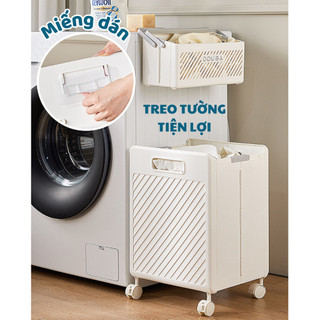 Giỏ đựng đồ bẩn bánh xe di động LUXHOME gấp gọn thông minh chất liệu nhựa PP chịu lực tốt