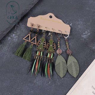 GHGl❤️Bộ Màu Sắc Châu Âu Mỹ Bohemian Dân Tộc Phong Cách Tua Rua Bông Tai Nữ Retro Sang Trọng Dài Phong Cách Kỳ Nghỉ Phù Hợp Với Bông Tai