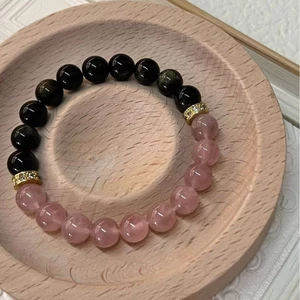 Đá Tự Nhiên Dâu Thạch Anh Vòng Tay NữGold Obsidian Đôi Dâu Thạch Anh Đính Hạt Vòng Tay Phong Cách Tươi Giàu Có Pha Lê