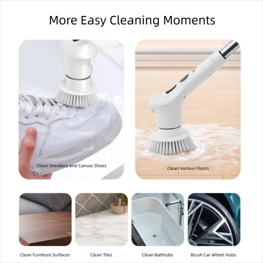 Bàn chải làm sạch điện YUUKII, Mua 1 lấy 9 Máy chà sàn quay điện cầm tay, Bàn chải làm sạch sàn LED đa chức năng không dây chất lượng Nhà bếp