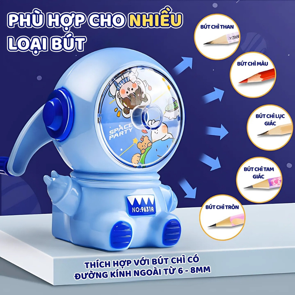Đồ Chuốt Bút Chì Tự Động Phi Hành Gia - Gọt Bút Chì Quay Tay Dễ Thương, An Toàn Cho Bé, Món Quà Sáng Tạo