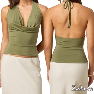 Áo ba lỗ nữ in hoa mùa hè / Áo Vest hở lưng cổ Cowl màu trơn