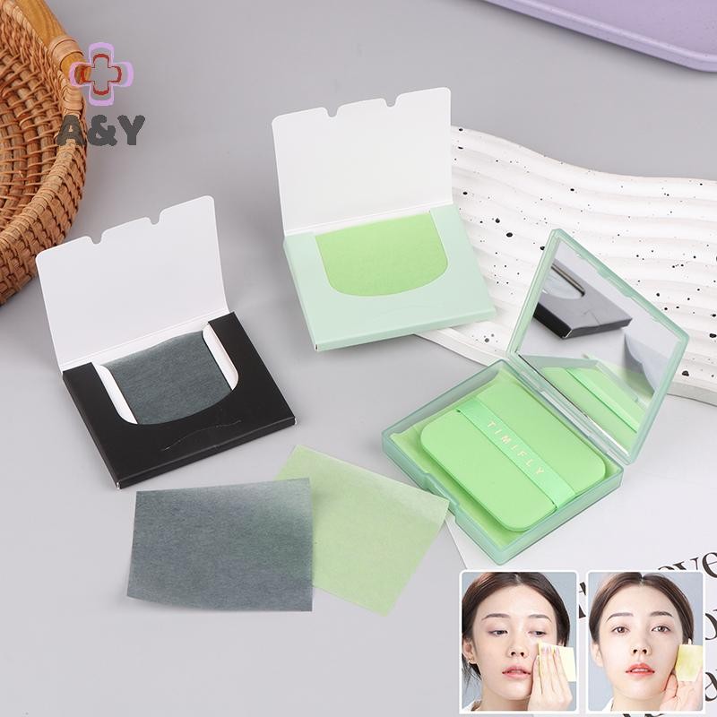 A & Y Oil Blotting Sheet With Makeup Puff 100 chiếc Khăn lau mặt mờ Giấy kiểm soát dầu Dụng cụ trang điểm làm sạch hấp thụ dầu Chăm sóc da.