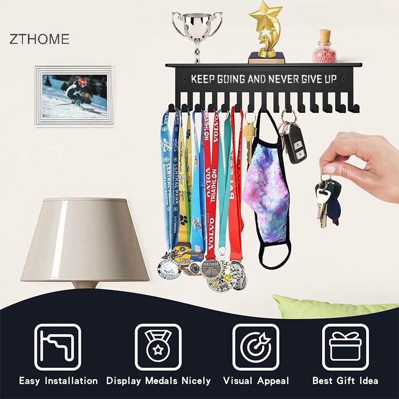 ZTHOME Huy Chương Hiển Thị Giá Treo Huy Chương Kim Loại Móc Treo Tường Giá Dung Tích Lớn Người Giữ Giải Thưởng Cho Bóng Rổ Thể Thao Karate HOT