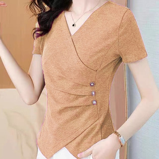Áo Kiểu Nữ Công Sở Tay Ngắn Thiết Kế Cách Điệu Phối Nút Sang Trọng, 8 Màu, Chất Đẹp Form Chuẩn-AT72