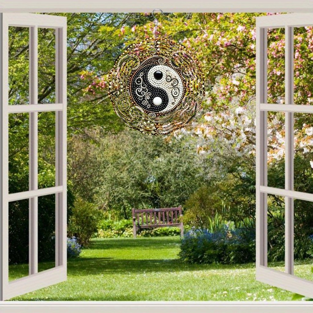 Chuông gió âm dương 3D với thiết kế hoa sen & xoáy, cánh hoa thời tiết bằng kim loại thanh lịch cho sân vườn Trang trí ngoài trời trong nhà, Quà tặng lý tưởng