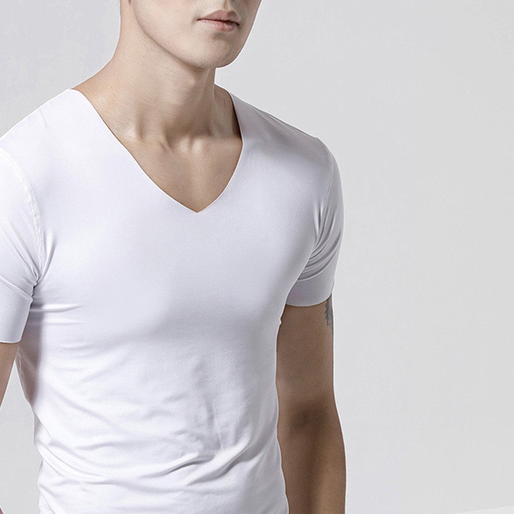 Áo thun nam ngắn tay cổ chữ V, khô nhanh, phù hợp mùa hè