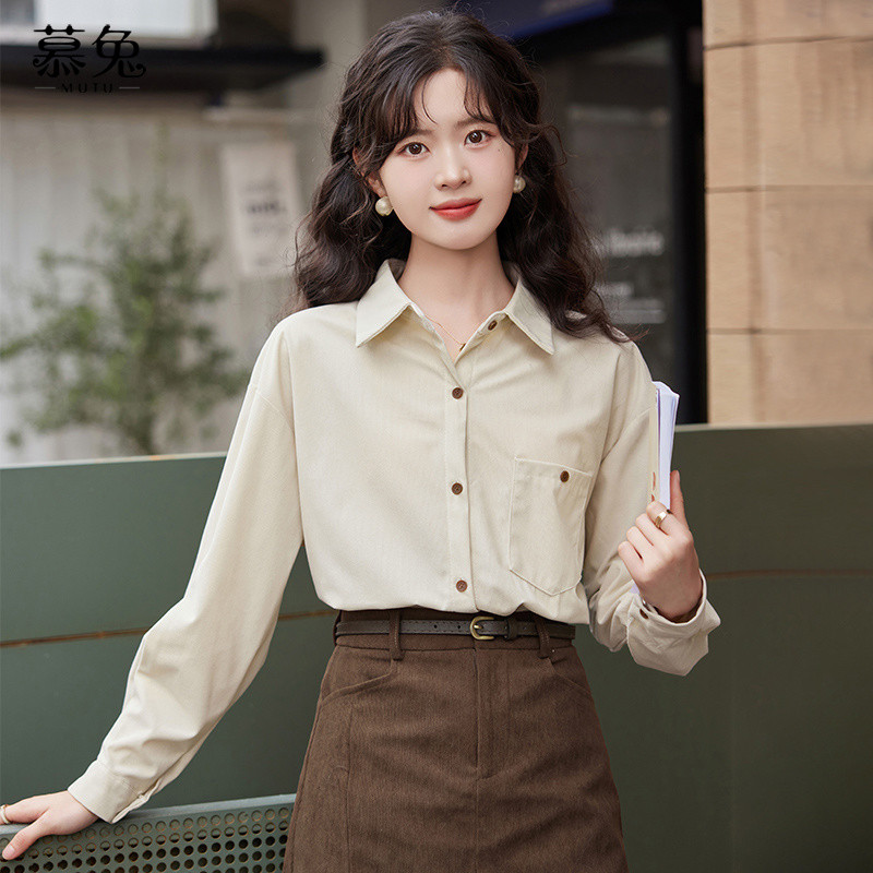 Mutu Retro Phong Cách Hồng Kông Áo Sơ Mi Nữ 2026 Phong Cách Mùa Xuân Rời Lười Phong Cách Thường Ngày Dài Tay Top
