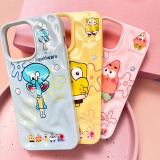 Vỏ họa tiết thiên thạch SpongeBob SquarePants dễ thương + Giá đỡ cho IPhone 11 13 16 12 14 15 Pro Max Plus Vỏ điện thoại màu trơn Màu kẹo Chống sốc Sáng tạo Vỏ thiết kế mới