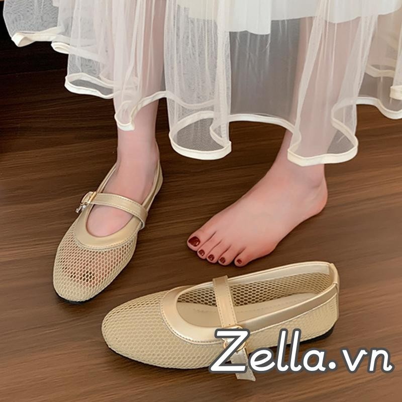 Đế Bằng Nữ Thời Trang Cổ Điển Thoải Mái Thoáng Khí Lưới Rỗng Trượt Trên Giày Mary Jane