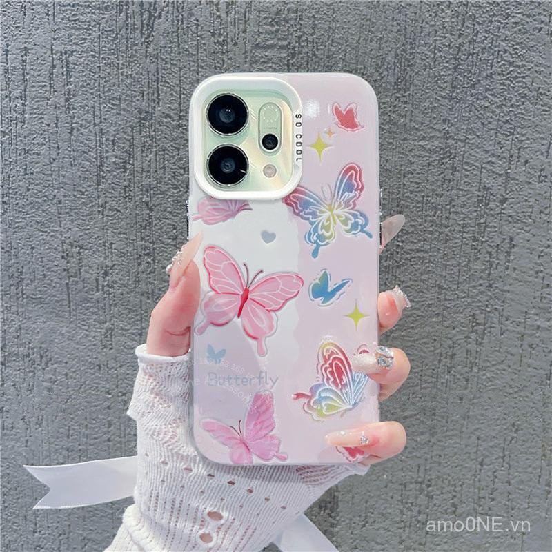 Ốp điện thoại OPPO Reno 14 5G OPPO Reno 14 Pro 5G Vỏ chống sốc hình bướm hồng đầy màu sắc dễ thương có gương Giá đỡ điện thoại Vỏ điện thoại cứng mờ sang trọng dành cho nữ sinh viên nữ