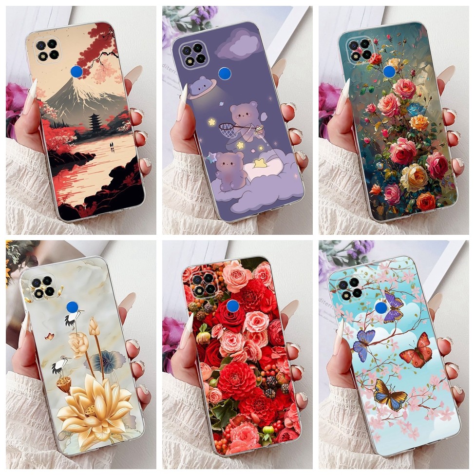 Dành Cho Redmi 9C Ốp Lưng Trong Suốt Thẩm Mỹ Mèo Dễ Thương Thời Trang Hoa Sơn Mát M2006C3MG M2006C3MT