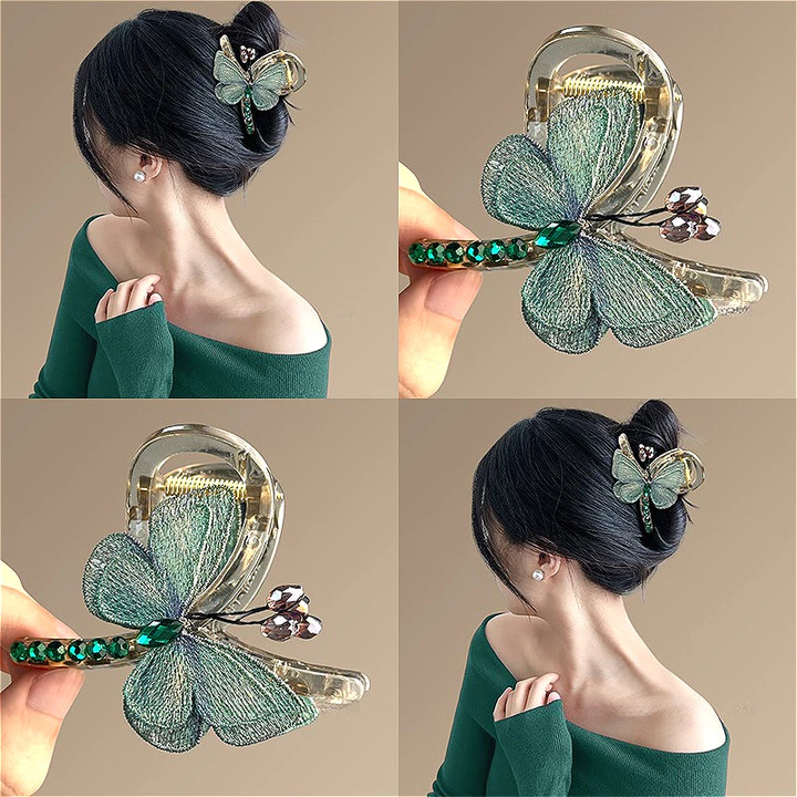 Kẹp Tóc Thêu Bướm Vintage Nữ 2025 Mới Cao Cấp Búi Nửa Kẹp Cá Mập Sau Phụ Kiện Tóc