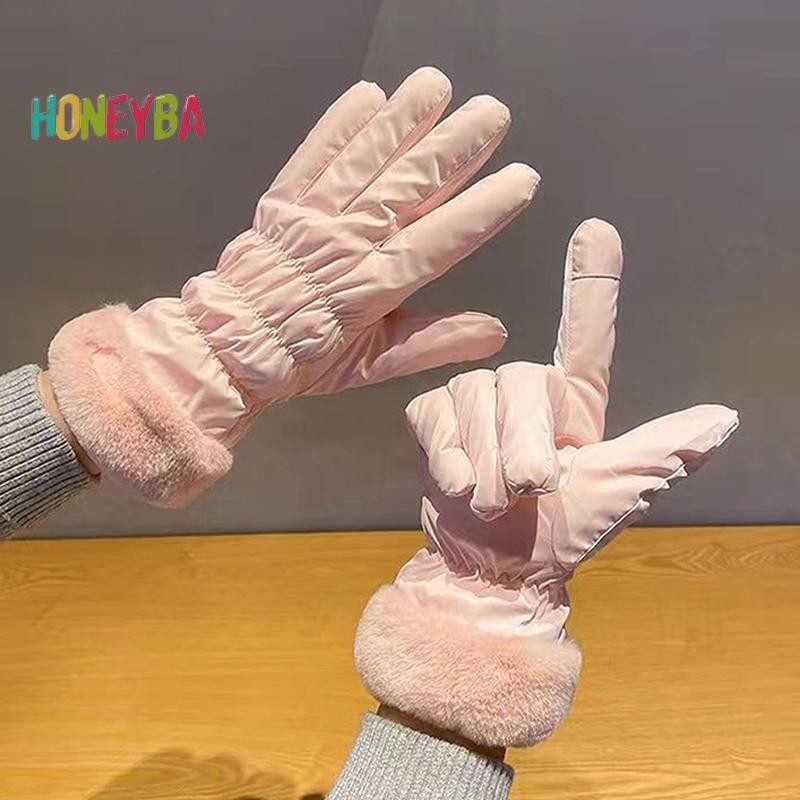 < Honeyba > Găng Tay Đệm Nữ Mùa Đông Dày Ấm Áp Thoáng Khí Đi Xe Đạp Leo Núi Trượt Tuyết Thể Thao Ngoài Trời Găng Tay Chống Gió