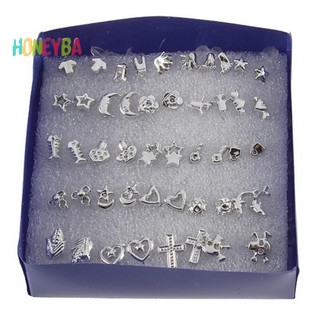 < Honeyba > 24 Cặp Thời Trang Bán Buôn Mix Bạc Mạ Bạc Bông Tai Nhựa