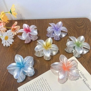 SMILE 3 Cái / bộ Kẹp Móng Vuốt Tóc Hoa, Kẹp Đuôi Ngựa Acrylic Gradient, Phụ Kiện Tóc Plumeria Kẹp Tóc Đi Biển