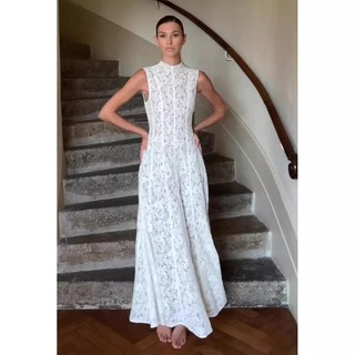 Váy trắng dài cổ tròn không tay ZARA Slim-fit