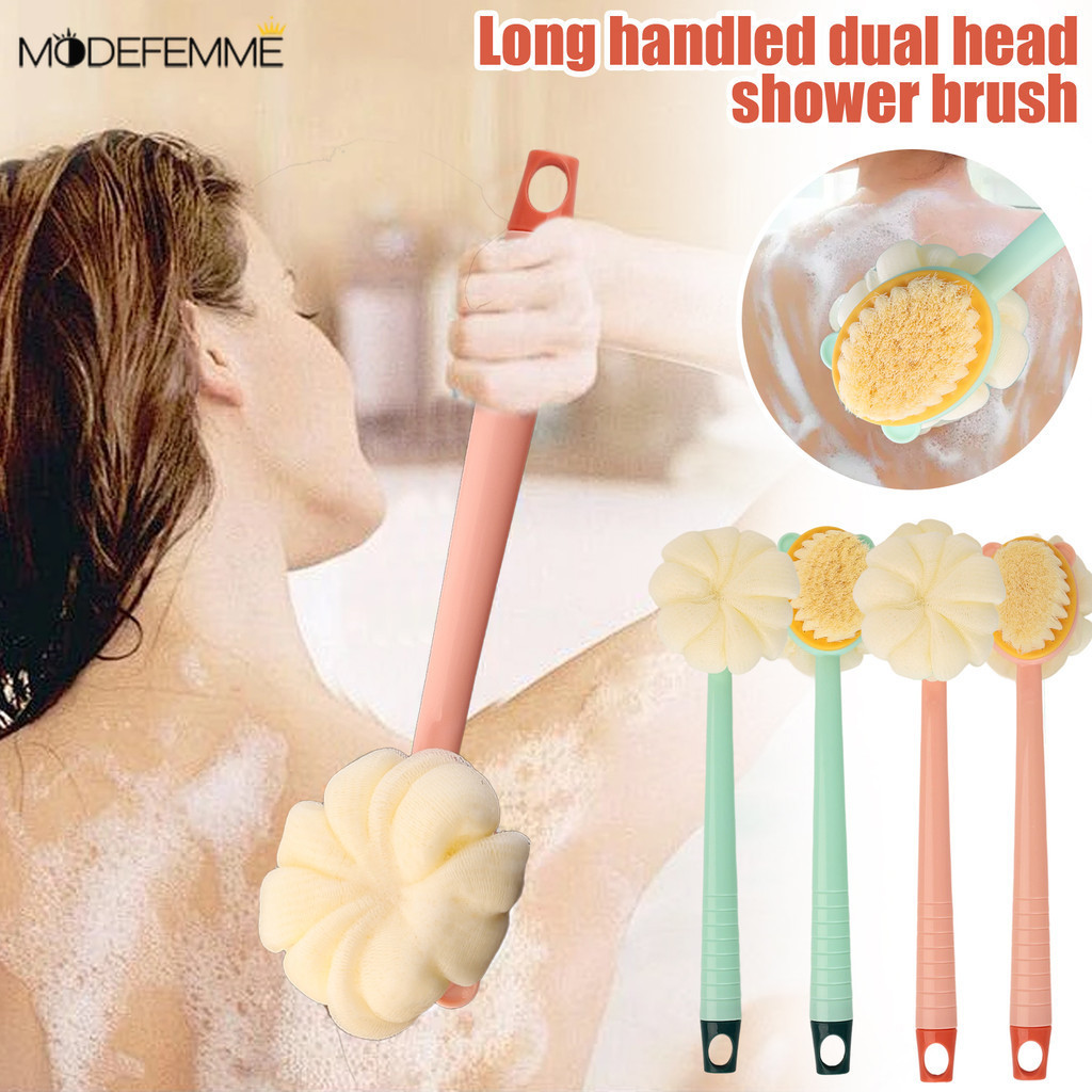 [H & L] Bàn chải tắm hai đầu chuyên nghiệp - Tẩy tế bào chết toàn thân lông mềm & cứng, Tay cầm tiện dụng để chà lưng, Thiết yếu phòng tắm chống nước (Hồng / Xanh)