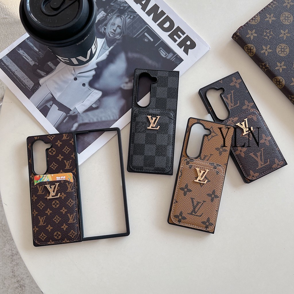 Ốp điện thoại gập lưng PU Leathe sang trọng cho Samsung Galaxy Z Fold 2 3 4 5 6 7 Vỏ phong cách cổ điển sang trọng cho Z Fold7 Với giá đỡ thẻ sang trọng Vỏ bảo vệ chống sốc