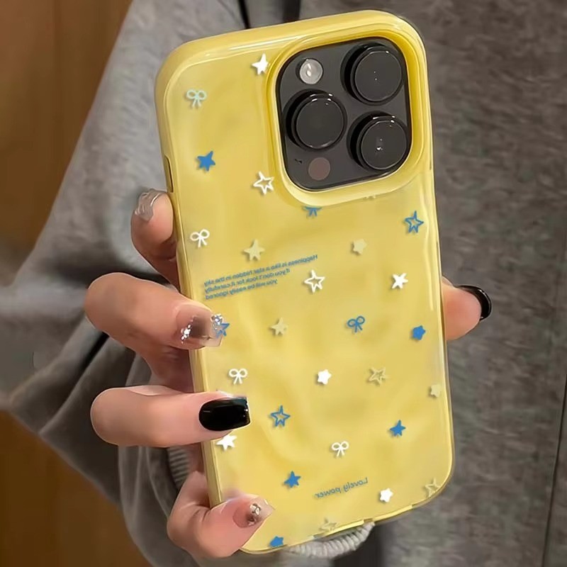 Ốp điện thoại hoạt hình ngôi sao đơn giản Hàn Quốc cho iPhone 16 17 Pro Max 11 12 13 14 15 Pro 16 Plus Vỏ mềm silicon chống sốc màu vàng
