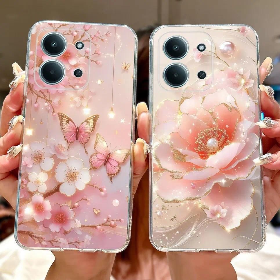 Dành Cho Xiaomi Poco C85 Ốp lưng Xiaomi Redmi 15C 15 C Sang Trọng Bướm Hoa Nữ Tính 2D In Vỏ Mềm Trong Suốt TPU Ốp Lưng