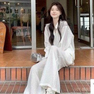 Set đồ Bigsize nữ sơ mi dài tay phối quần suông lưng chun ống rộng vải đũi phong cách basic, nhiều màu - SET858