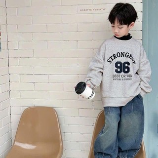 Áo nỉ cổ tròn trẻ em 14-52kg mẫu chữ STRONG. Chất liệu co dãn ấm áp. D5