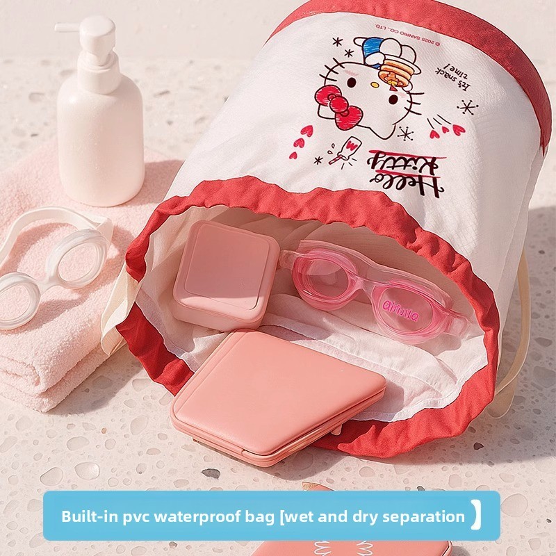 Túi bơi chống nước Hello Kitty & Kuromi & MyMelody - Ba lô riêng ướt / khô dễ thương cho bãi biển, bể bơi (Thiết kế mới 2025)