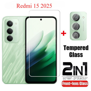 Dành Cho Redmi 15 Redmi15 4G 5G 2025 2 Trong 1 Full Cover Kính Cường Lực Mặt Trước Phim Bảo Vệ Màn Hình Mặt Sau Camera Ống Kính Bảo Vệ