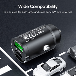Elough 100W Bộ sạc xe hơi Mini Cổng kép Vòng kéo sạc nhanh Loại C PD Bộ chuyển đổi điện thoại ô tô