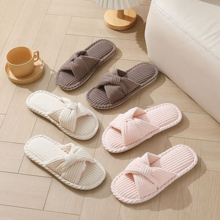 Phong Cách Mới Vải Lanh Cross Cotton Dép Hộ Gia Đình Trong Nhà Ấm Áp Dép Nữ