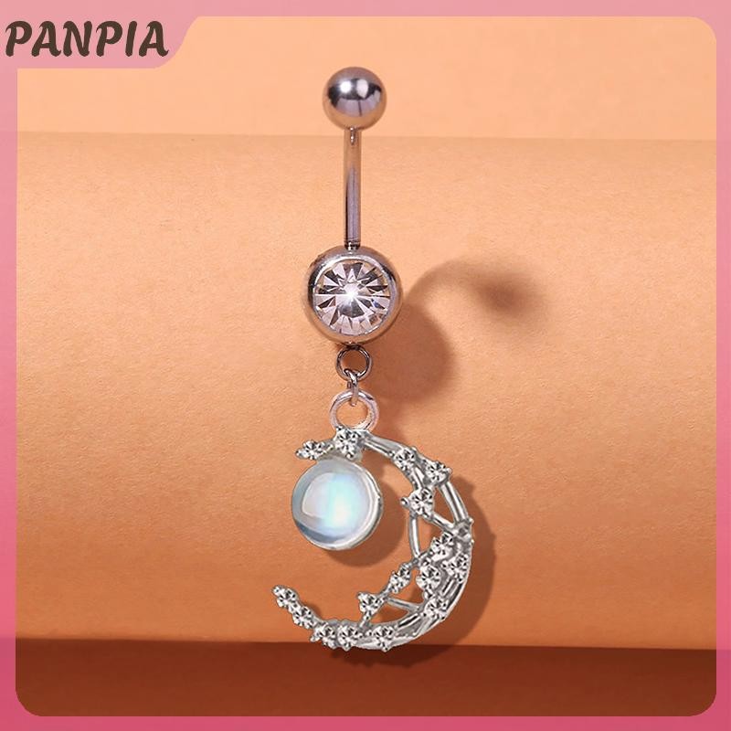 PANPIA-Zircon Trái Tim Trăng Tòn Ten Bụng Nút Nhẫn Thép Không Gỉ Rốn Barbell Nhẫn Cơ Thể Trang Sức Xuyên Cho Nữ Cô Gái