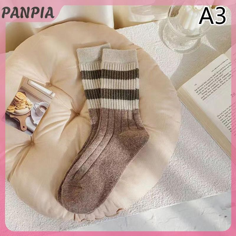 PANPIA-Áo Len Giữa Sọc Mùa Đông Tất Nữ Dày Sang Trọng Giữ Ấm Tất Unisex Thoáng Khí Dài Giữ Nhiệt Giữ Nhiệt