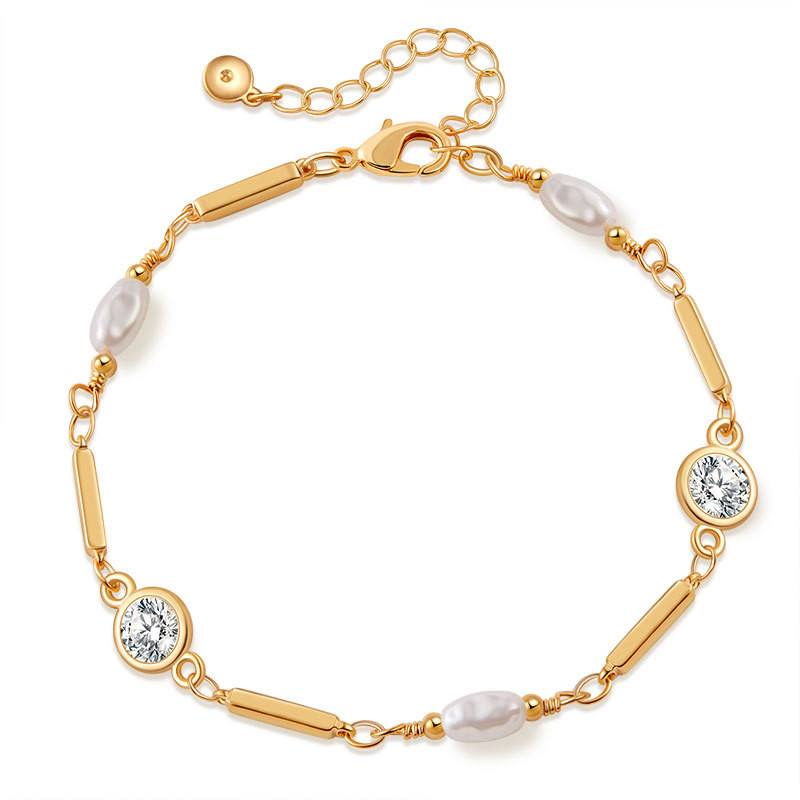 Vòng tay ngọc trai mạ vàng, zircon - Trang sức nữ tinh tế và thanh lịch
