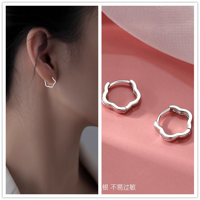 Bông tai hoa bạc, trang sức nữ dễ thương, phong cách đơn giản