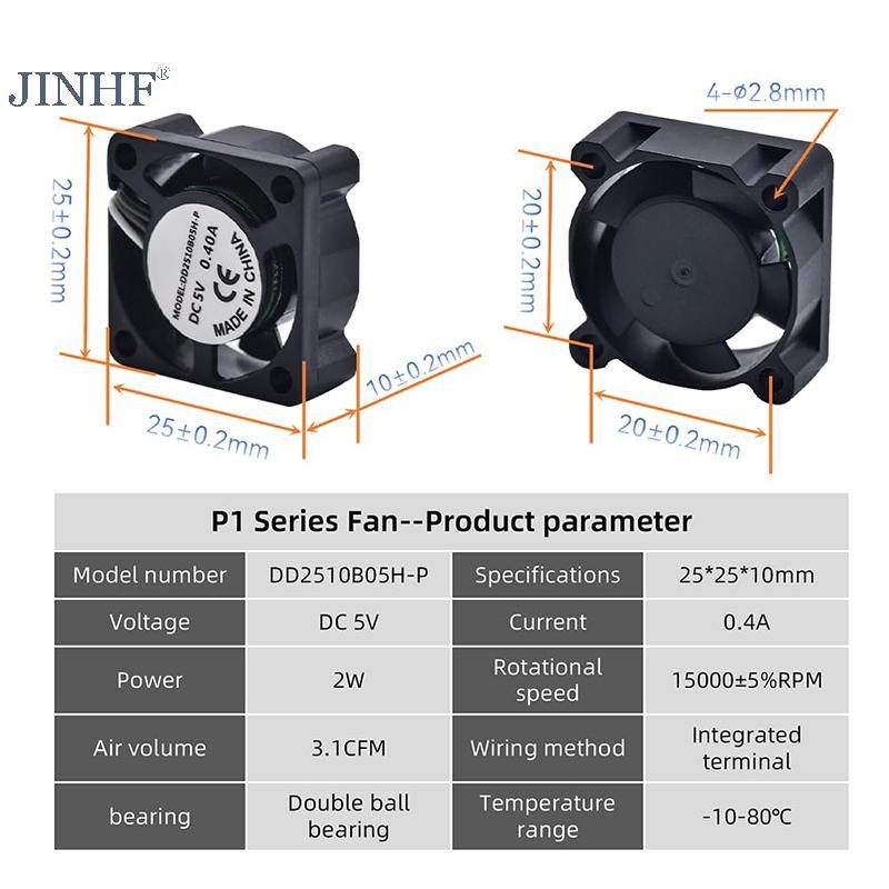 Quạt JINHF 2510 Cho Bambu Lab X1 / P1 Quạt Làm Mát Hotend Có Cáp Quạt Làm Mát Nhanh Cho Bambu X1C P1S P1P Phụ Kiện Máy In 3D HOT