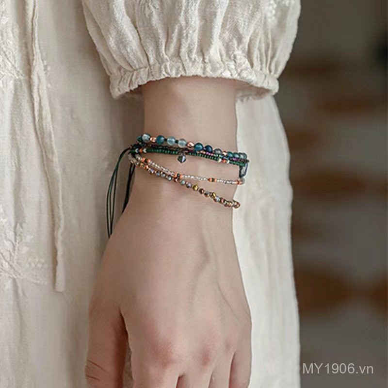 Vòng tay bohemian nhiều màu sắc, dệt tay đính hạt, phong cách dân tộc, điều chỉnh size, phù hợp mùa hè