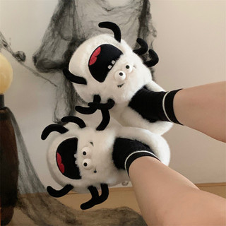 Xixitiao Dép bông cho nam và nữ vào mùa đông thoải mái và ấm áp phòng ngủ tại nhà vui nhộn nhện Halloween