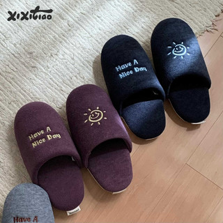 【Mới】 Xixitiao Dép bông cho nam và nữ, mùa thu đông thêu yên tĩnh, dùng trong nhà, đế mềm mại và thoải mái
