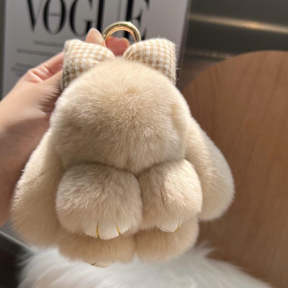 [Vận chuyển nhanh] Móc khóa búp bê thỏ lông tơ MINIMALY, treo trang trí búp bê nhồi bông Pompoms Bow Rabbit Mặt dây chuyền, Phụ kiện túi đeo mặt dây chuyền sang trọng hoạt hình dễ thương