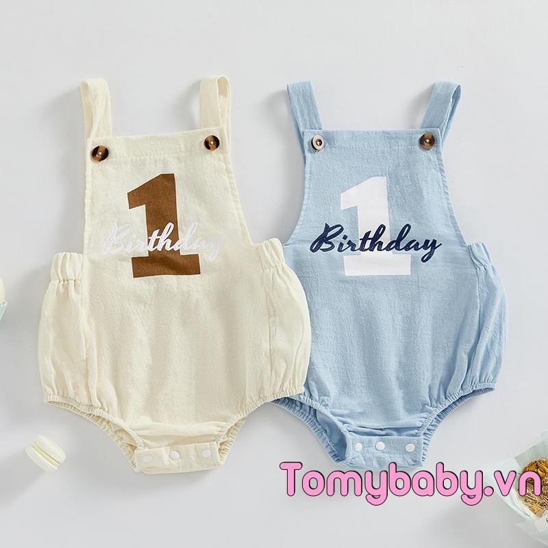 Áo liền quần in số và chữ cái cho bé Bộ áo liền quần dây thun đáng yêu mùa hè