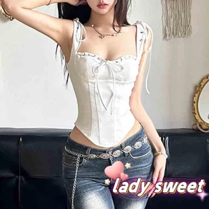 Áo thun Corset dành cho nữ Áo sơ mi không tay có dây rút cổ điển giản dị