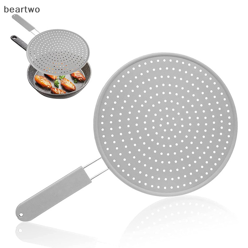 < Beartwo > Màn hình mạ silicon có tay cầm Dầu chịu nhiệt Splash Guard Drain Board Cover Kitchen Frying Pan Nắp Dụng cụ nấu ăn Đẹp