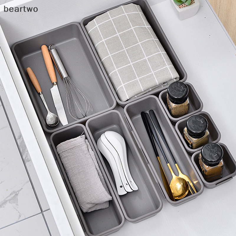 < Beartwo > 8 Chiếc Ngăn Kéo Tổ Chức Hộ Gia Đình Chống Bụi Bàn Văn Phòng Phẩm Hộp Bảo Quản Nữ Trang Điểm Nhà Bếp Phụ Kiện Phòng Tắm Đẹp