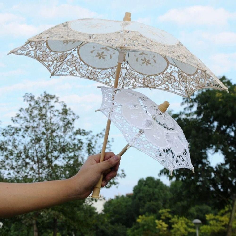 Ô dù ren EDIWANY, Ô dù thêu hoa cổ điển cho bé gái, Chiều dài 26 / 43cm Cotton ren Lady Kids Sun Umbrella