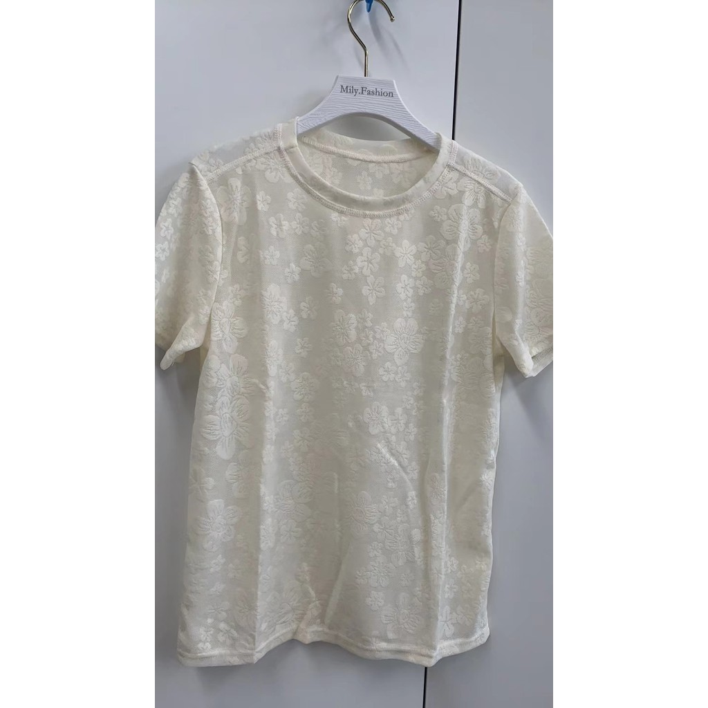 Milyfashion Ren Jacquard Tay Ngắn T Mùa Hè Mỏng Hơn Nhìn Top