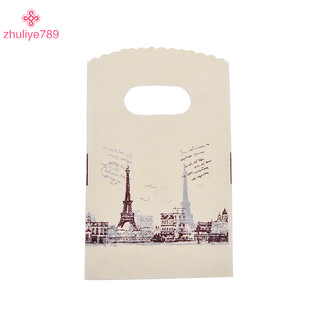 < zhuliye789 > 100 cái / lốc Túi đóng gói tháp Eiffel màu hồng Túi mua sắm bằng nhựa có tay cầm,