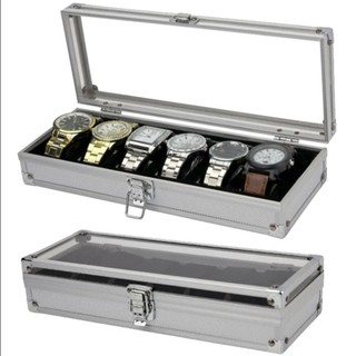 Hộp trưng bày đồng hồ GLKWC hợp kim nhôm đen 6 ngăn, bảo quản đồng hồ & trang sức sang trọng